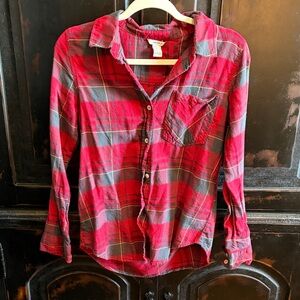 Forever21 Red and Gray Plaid Button-Up Shirt